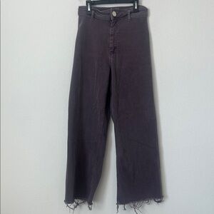 ZARA Purple High Waist Wide Leg Raw Hem Stretch Jeans